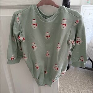 cloud island Mint Green Snowman Print Long-Sleeve Romper